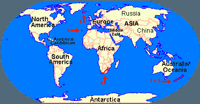 Weltkarte mit Reisezielen